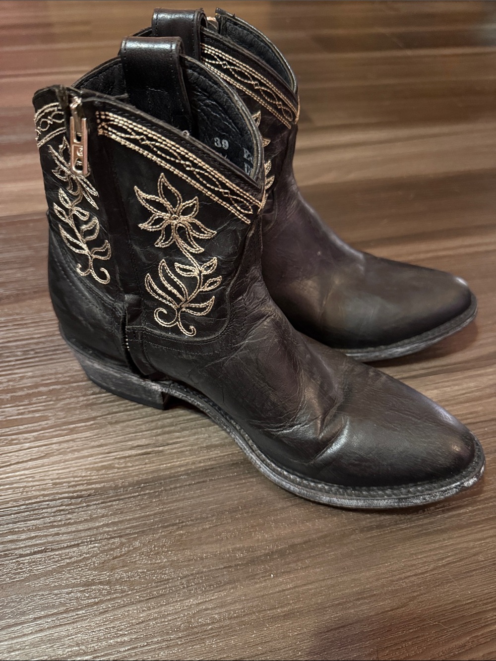 Old Gringo Mexicana Black Leather Floral Embroidered Cowboy Boots 8.5